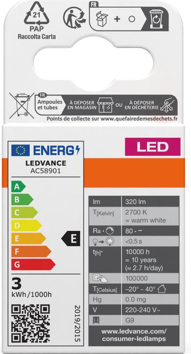 Energy Label Osram Base Pin (G9, 30 W, 320 lm, 3 x, E)