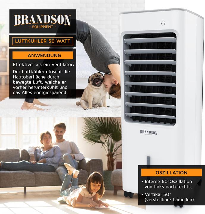 Produktbild Brandson Turmventilator mit Wasserkühlung, 5L Wassertank, Luftfilter, Luftkühler, Klimagerät, Ventilator, 50W (62 dB)