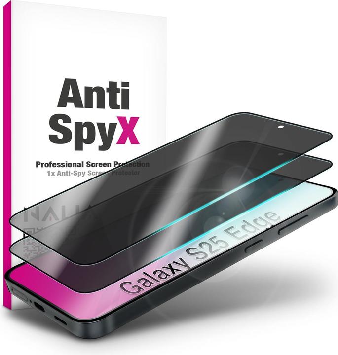 Nalia AntiSpyX - Privacy Schutzglas mit Blickschutz - Full Display Screen Protection 9H Tempered Glass (1 Stück, Samsung Galaxy S25 Edge)