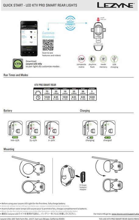 Image du produit Lezyne Paire KTV Drive / KTV Pro Smart (200 lm, 10 lm)