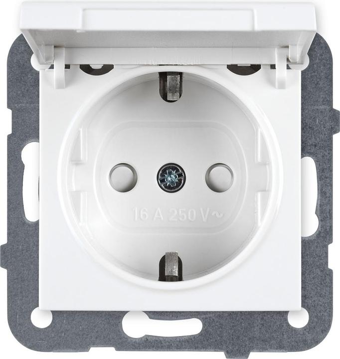 Actual product image HHG Plus 55 earthing contact WDTT03102WH Socket outlet with hinged cover similar to RAL 9003
