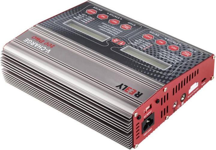 Actual product image Reely V-Charge 200 Duo model making multifunction charger 12 V, 230 V 10 A NiMH