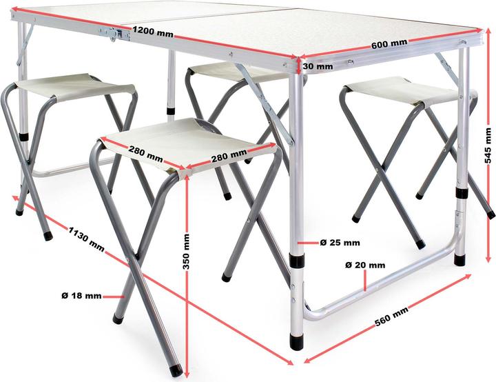 Produktbild Wiltec Campingtisch mit 4 Stühlen 5tlg. Campingmöbel Set Aluminium klappbar