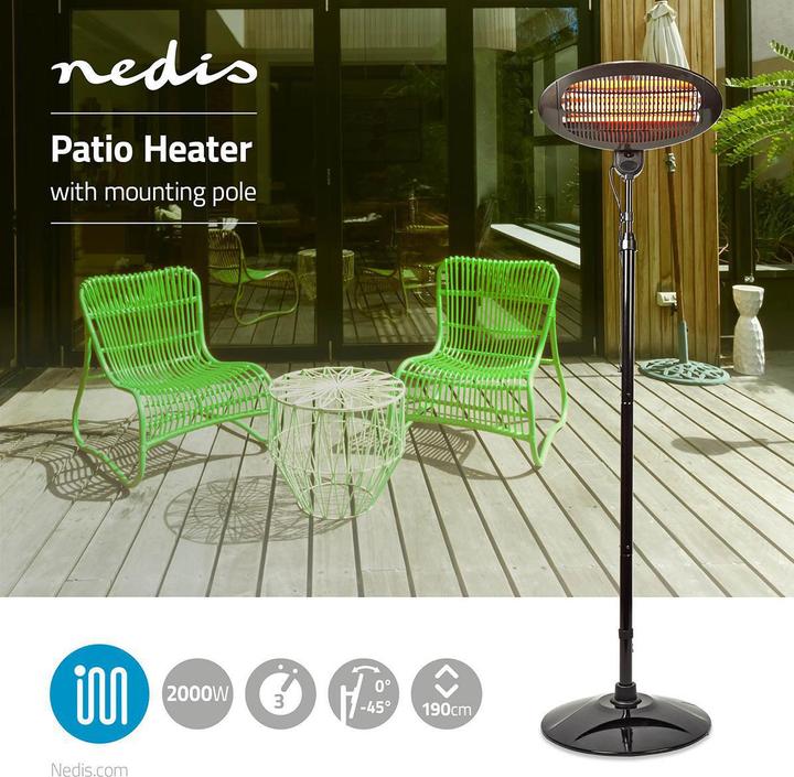 Produktbild Nedis Terrassenheizer | 2000 W | 3 Wärmeeinstellungen | Stolperschutz | IP34 | Schwarz (2000 W)