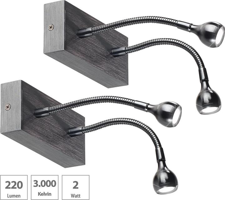 Produktbild Lunartec 2er-Set LED-Bett- und Lese-Doppel-Leuchten mit Schwanenhals (220 lm)