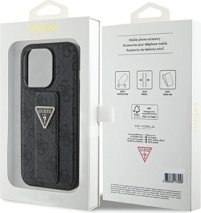 Produktbild Guess GUHCP15XPGS4TDK iPhone 15 Pro Max 6.7" czarny/black hardcase Grip Stand 4G Triangle Strass (Apple iPhone 15 Pro Max)