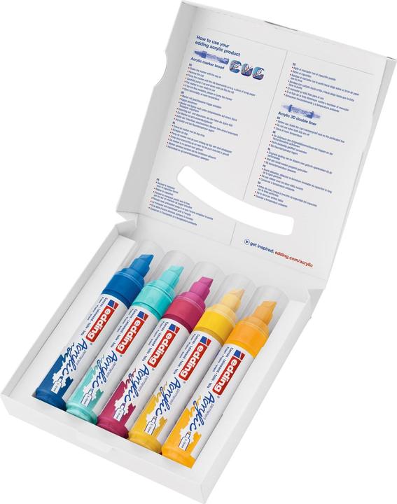 Produktbild Edding Acrylmarker (Enzianblau, Sonnengelb, Verkehrsgelb, Türkis, Telemagenta, 10 mm, 5 x)