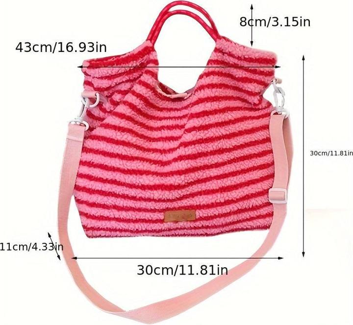 Only-Bags.Store Schicke gestreifte Plüsch-Tasche - vielseitige modische Schulter- und Umhängetasche mit abnehmbarem