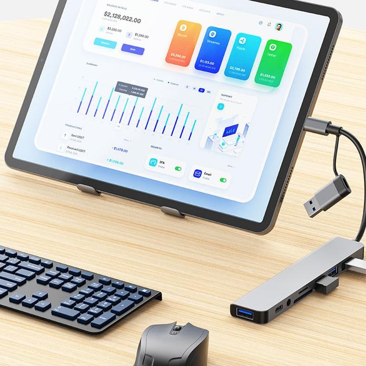 Immagine prodotto Apfelkiste Hub multiporta USB C/USB 3.0 con SD/MicroSD e jack da 3,5 mm - 5 Gbit/s (USB C + 4x USB A) (USB-C, 4 porte)