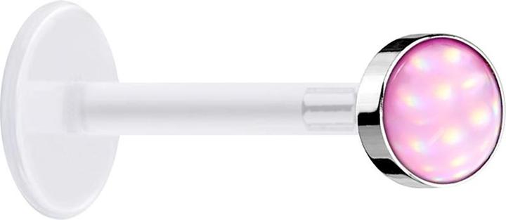 Star Piercing Micro Labret transparent mit Scheibe und Epoxidstein pink (ohne Messing, Chirurgenstahl 316L, Bioflex)