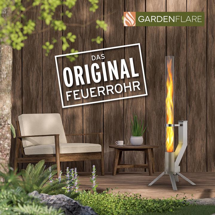 Produktbild Gardenflare Feuerrohr – elegante Edelstahl Feuersäule und Pelletfackel - silber