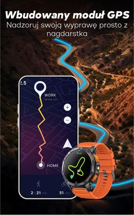 Produktbild Gravity GPS GT24-4 Herren-Smartwatch, schwarzes Silikonarmband + orangefarbenes Silikonarmband