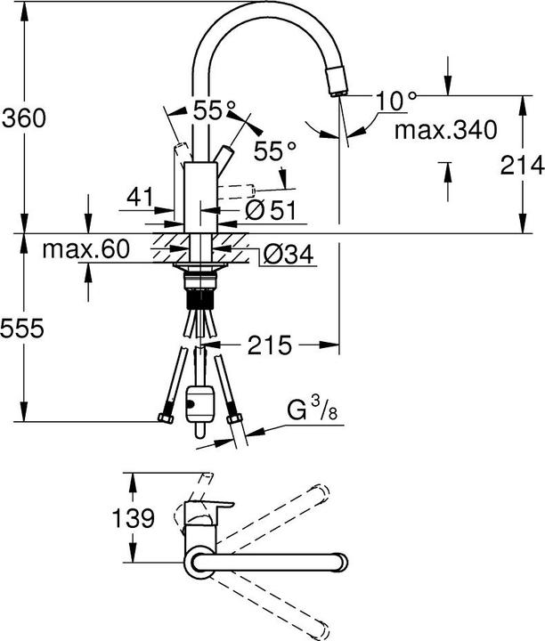 Actual product image Grohe Feel sink kitchen mixer, with pull-out mousseur spout