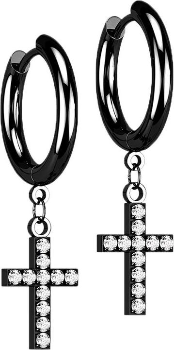 Star Piercing Ohrring schwarz Anhänger Kreuz mit Kristallen (ohne Messing, Chirurgenstahl 316L)