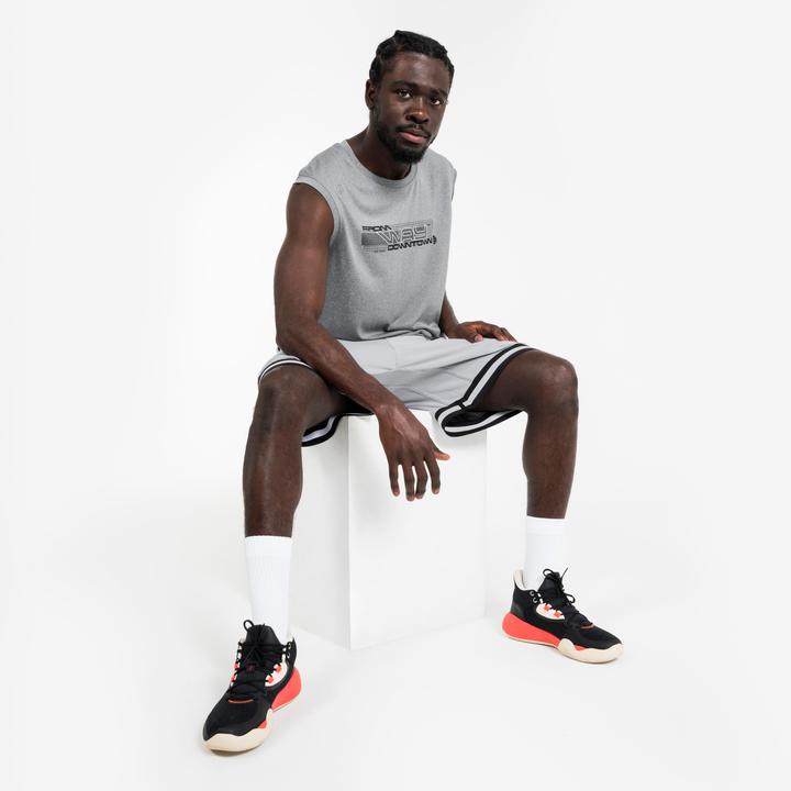 Actual product image Kipsta Damen/Herren Basketball Shorts wendbar leicht - SHR 500 schwarz-weiss (M)