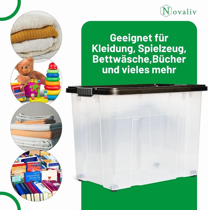 Produktbild Novaliv 3x Aufbewahrungsboxen mit Deckel Gross 80L Anthrazit nestbar stapelbar mit Clipverschluss Rol (61 x 40 x 45 cm, 80 l)