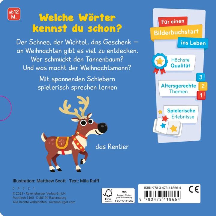Image du produit Ravensburger Mes premiers mots : Joyeux Noël - Apprendre à parler avec de grands curseurs pour les enfants de 12 (Allemand)