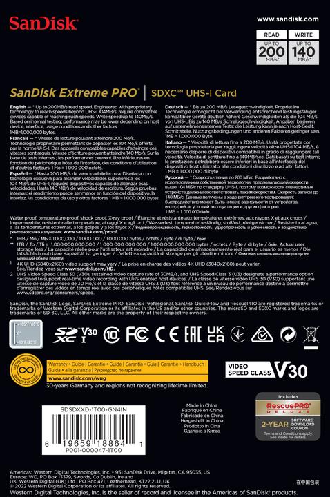 Productafbeelding SanDisk Extreme PRO UHS-I V30 (1000 GB, SDXC, U3, UHS-I)