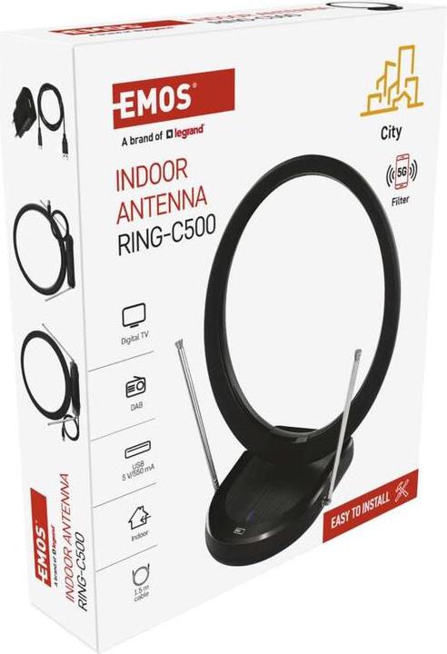 Productafbeelding Emos Binnenantenne CITY RING-C500, DVB-T2, DAB, LTE/4G/5G Filter (Binnenantenne, DVB-T / -T2)