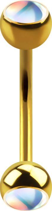 Immagine prodotto Star Piercing Micro banana placcata oro con due sfere bianche iridescenti (Acciaio chirurgico 316L, senza ottone)