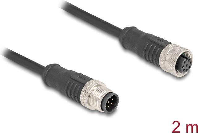 Produktbild Delock M12 Kabel A-kodiert 8 Pin Stecker zu Buchse PVC 2 m (S/FTP, CAT5e, 2 m)