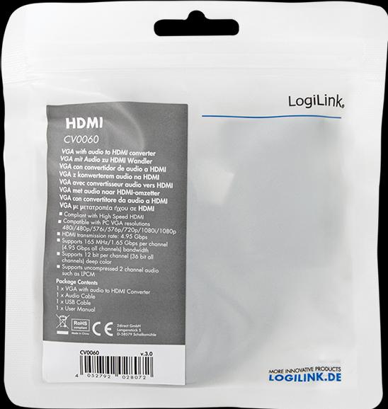 Immagine prodotto LogiLink CV0060 - Convertitore VGA con audio e HDMI (HDMI, 20 cm)