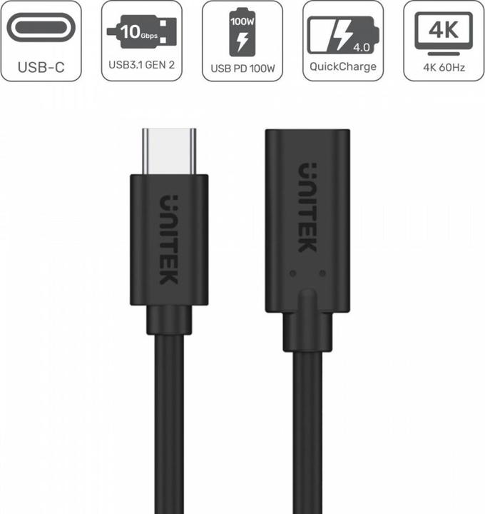 Actual product image Unitek USB USB-C - USB-C cable, 1 m black (C14086BK-1M) (1 m, USB 3.2 Gen 2)