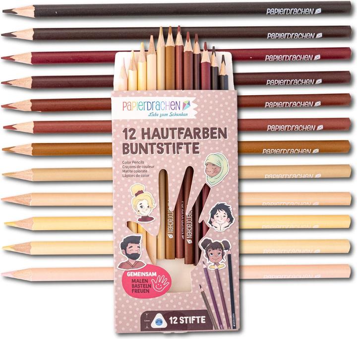 Papierdrachen 12 Buntstifte in Hautfarben (12 x)