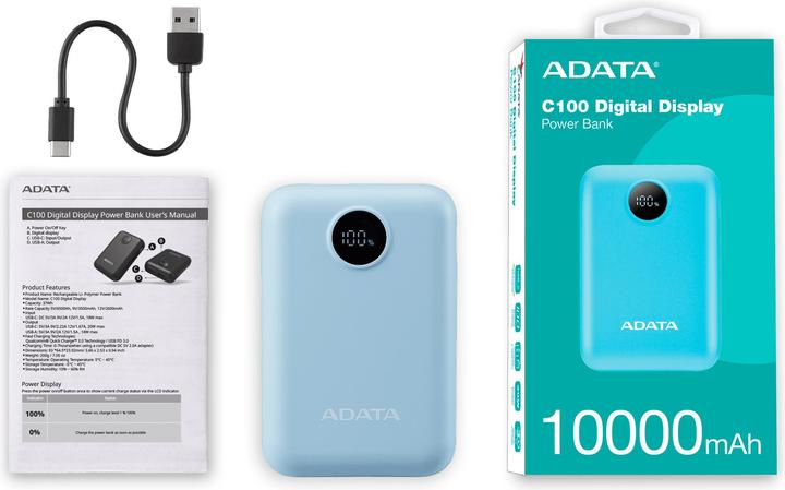 Immagine prodotto Adata Powerbank P10022-12 10000 mAh, Akkutyp: Lithium-Polymer (10000 mAh, 15 W, 37 Wh)