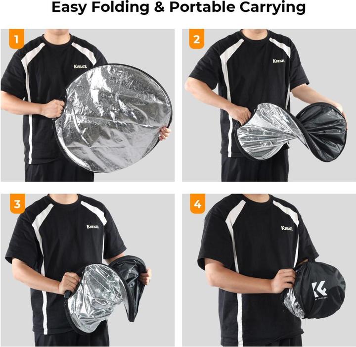 Image du produit K&F Concept Réflecteur circulaire 5 en 1 pour la photographie 107cm avec poignée Gold Sliver Black White (110 cm)