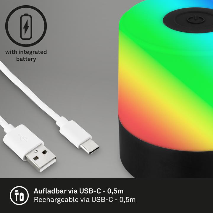 Actual product image Briloner Battery RGB LED table lamp, black, 1xLED/1,5W (100 lm)