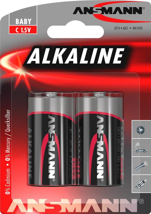 Ansmann RED LINE - Batterie 2 x C - Kohlenstoff (2 Stk., C, 7000 mAh)