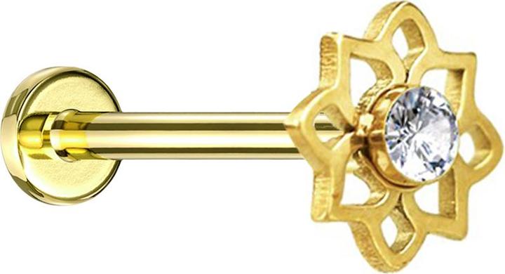 Star Piercing Micro Labret Innengewinde vergoldet Blume Kristall silber (ohne Messing, Chirurgenstahl 316L)