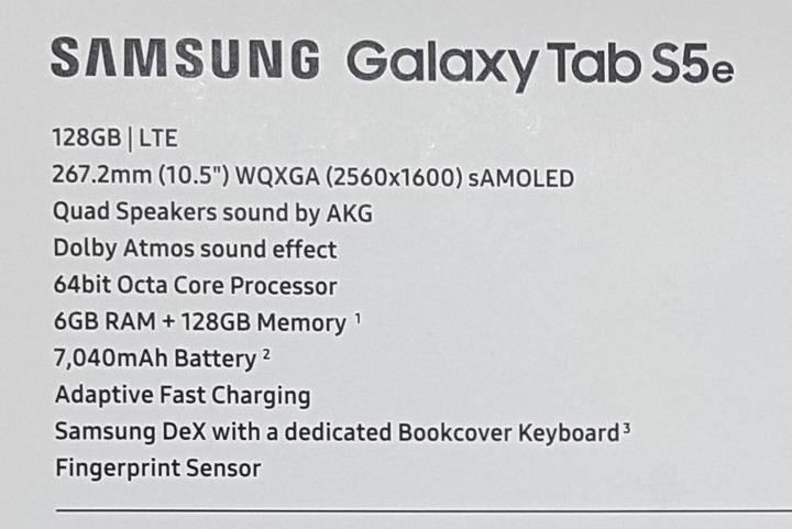 Nutritional values and ingredients Samsung Galaxy Tab S5e (4G, 10.50", 128 GB, Black)