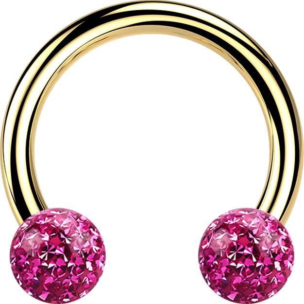 Produktbild Star Piercing Micro Circular Barbell vergoldet mit zwei Kristall Kugeln pink Epoxy Schutzschicht (ohne Messing, Titan G23)