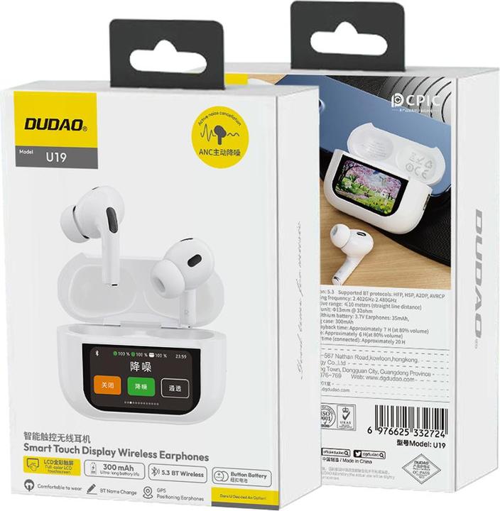 Image du produit Dudao Ecouteurs intra-auriculaires U19 TWS sans fil Bluetooth 5.3 avec écran LED - blanc (4.50 h, Filaire)