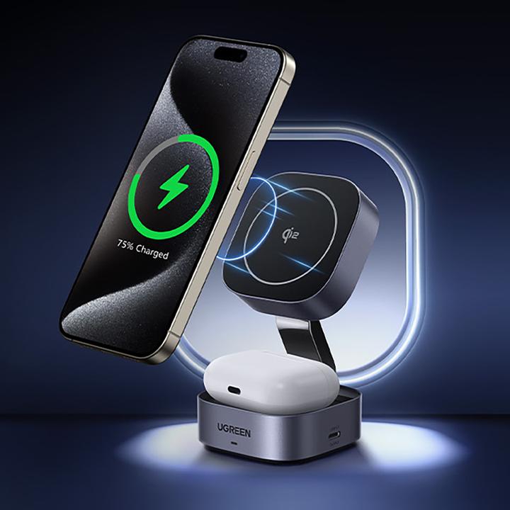 Actual product image Ugreen 2-in-1 Qi2 Magnetic Foldable Charging Station (15 W)