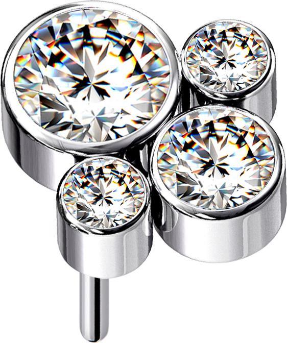 Star Piercing Threadless silber vier Kristalle silber (ohne Messing, Titan G23)