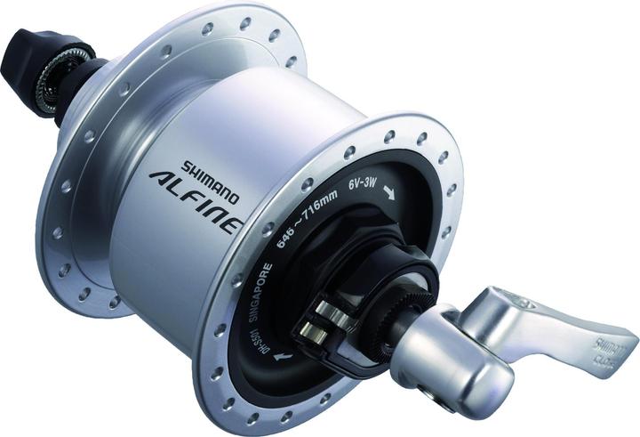 Produktbild Shimano Nabendynamo ALFINE DH-S501 100 m Center-Lock 32-Loch 6V/3.0W QR silber (Scheibenbremse Center Lock)