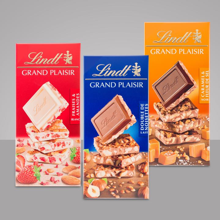 Produktbild Lindt Grand Plaisir Weiss Erdbeer & Mandel Tafelschokolade (150 g)