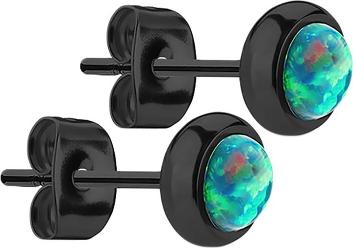 Star Piercing Ohrstecker schwarz mit Opal grün (Chirurgenstahl 316L, ohne Messing)
