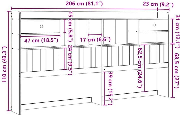 Produktbild VidaXL Kopfteil Bettkopfteil Betthaupt mit Stauraum Wachsbraun 200cm Massivholz