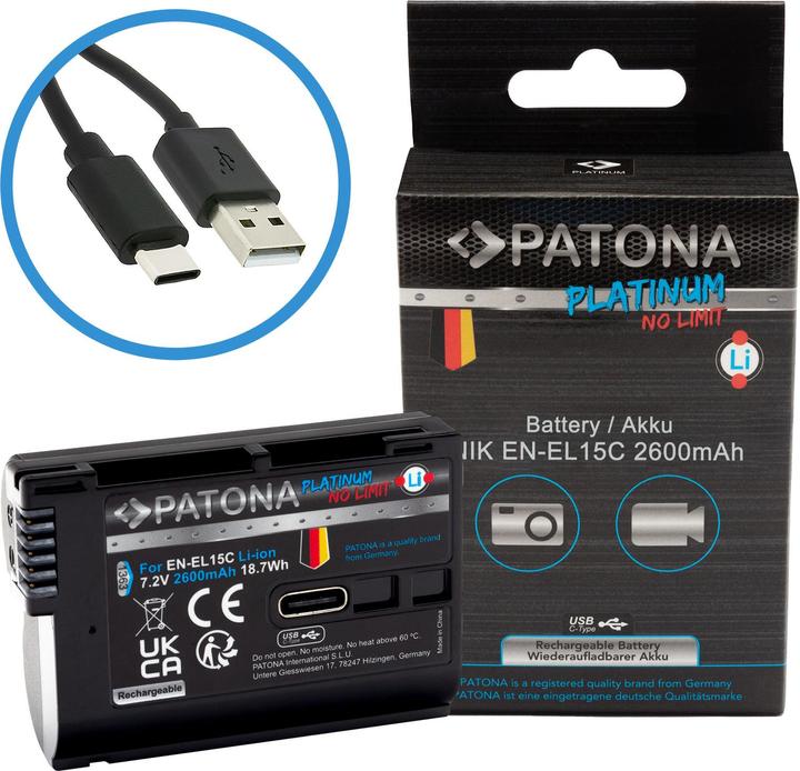 Image du produit Patona Platinum Batterie Nikon ENEL15C USB-C (Batterie de l'appareil photo)