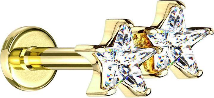 Image du produit Star Piercing Micro Labret femelle 14k doré double étoile de cristal (Laiton)