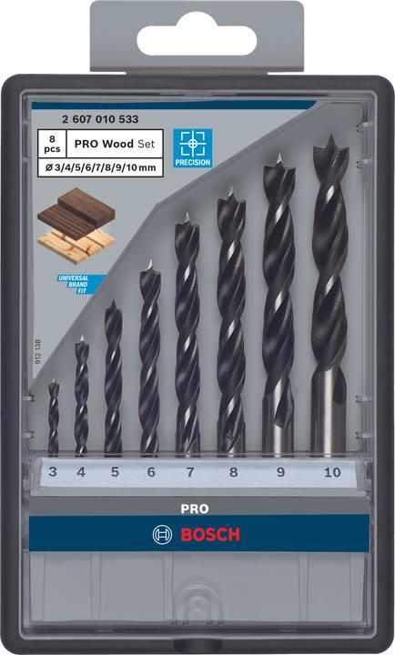 Produktbild Bosch Professional Zubehör PRO Wood Holzspiralbohrer-Set. 8-tlg. (5 mm, 6 mm, 7 mm, 8 mm, 9 mm, 10 mm, 3 mm, 4 mm)
