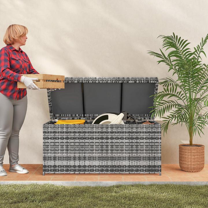 Produktbild Outsunny Rattan Auflagenbox Stahl, PE-Rattan Dunkelgrau