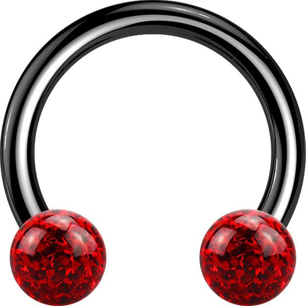 Actual product image Star Piercing Circular barbell black with two crystal balls red epoxy protective layer (without brass, Titanium G23)