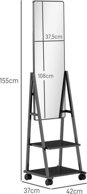 Produktbild Swisshandel24 Ganzkörperspiegel 42 x 155 cm Standspiegel mit Ablage, Wandspiegel mit Rolle (37 x 155 cm)