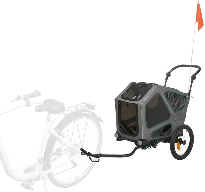 Produktbild Trixie Fahrrad-Anhänger L, 80×103×98/147 cm, Grau/Salbei (Hund, Reflektoren, Atmungsaktiv, Sicherheitsverschluss)
