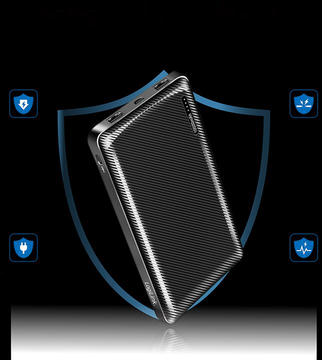 Produktbild LogiLink Powerbank 10000 mAh, 2x USB-A, USB-C, micro-USB, mit Schnellladenfunktion, schwarz (10000 mAh, 12 W, 12 Wh)